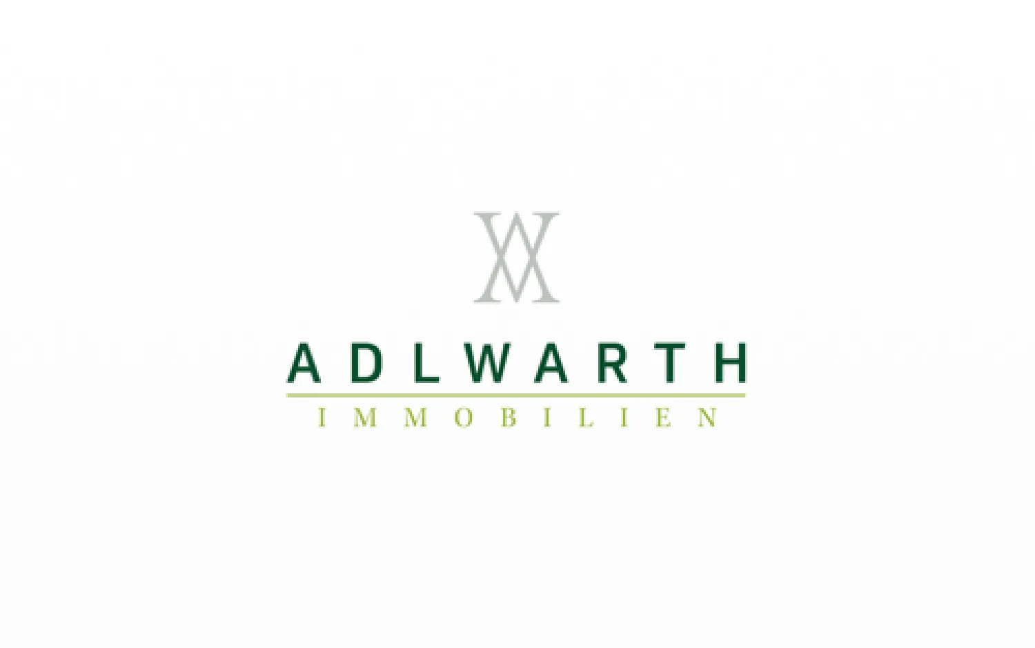 Logo von Adlwarth Immobilien mit grauem Monogramm und grünem Schriftzug auf weißem Grund.