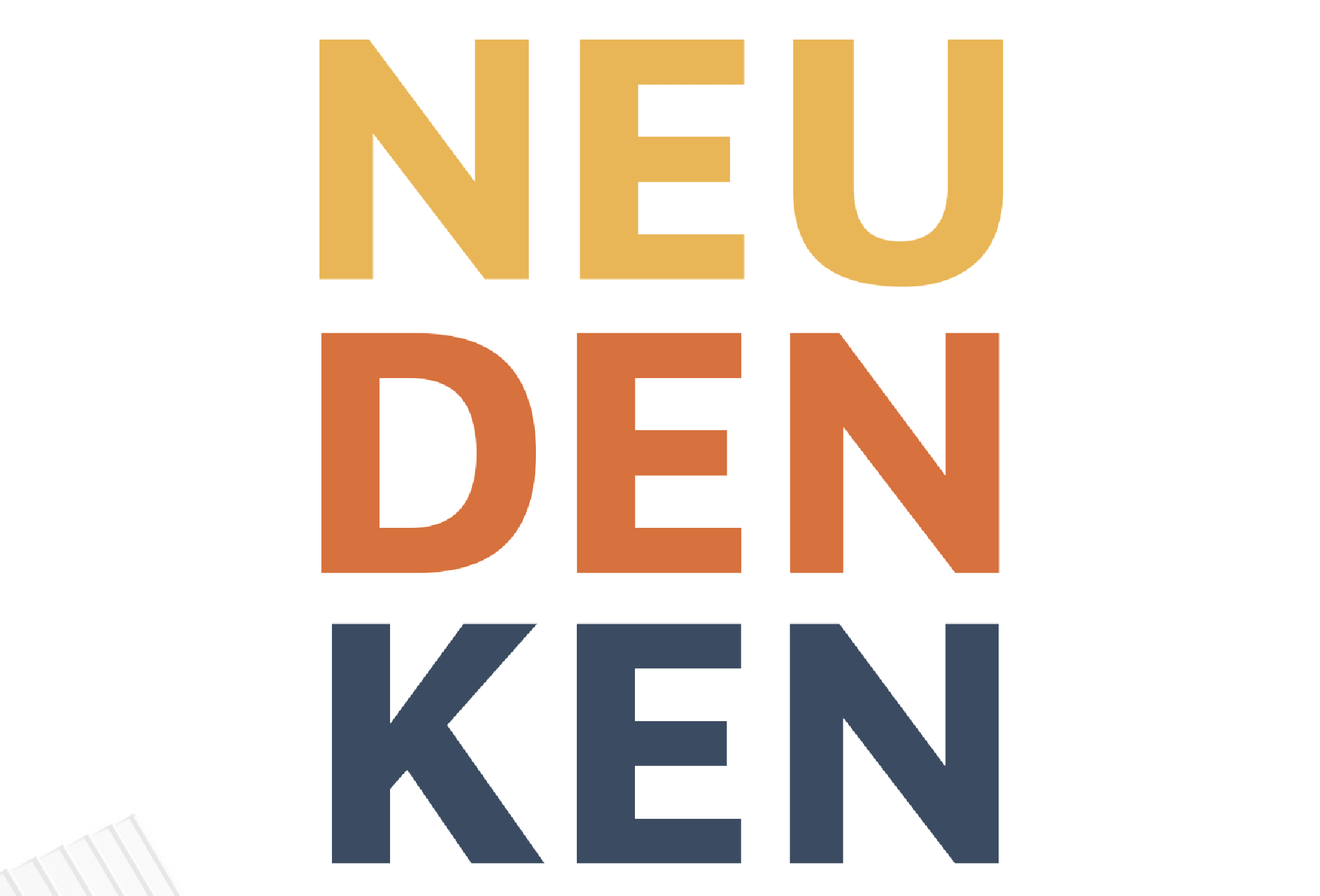 Titelbild der Broschüre „Neu denken mit kanbau“ mit dem Schriftzug „NEU DENKEN“ in großen farbigen Buchstaben.